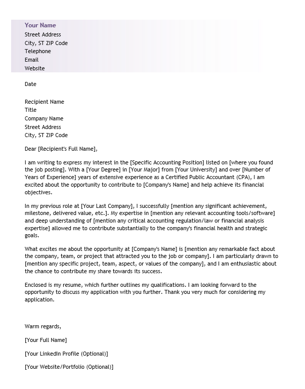 <strong>Cover Letter</strong><br> Accounting TemplateFeatured Image