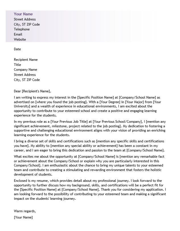 <strong>Cover Letter</strong><br> Education TemplateFeatured Image