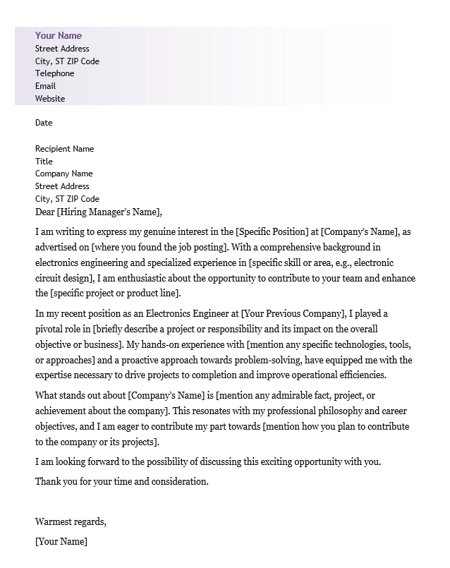<strong>Cover Letter</strong><br> Electronics TemplateFeatured Image