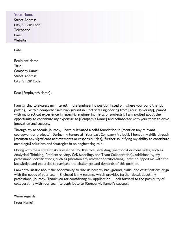 <strong>Cover Letter</strong><br> Engineering TemplateFeatured Image