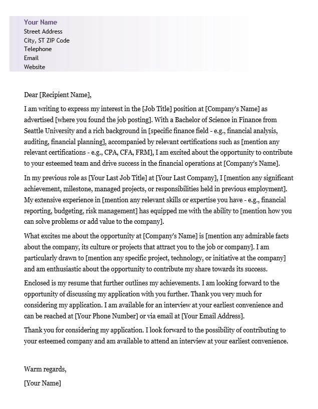 <strong>Cover Letter</strong><br> Finance TemplateFeatured Image