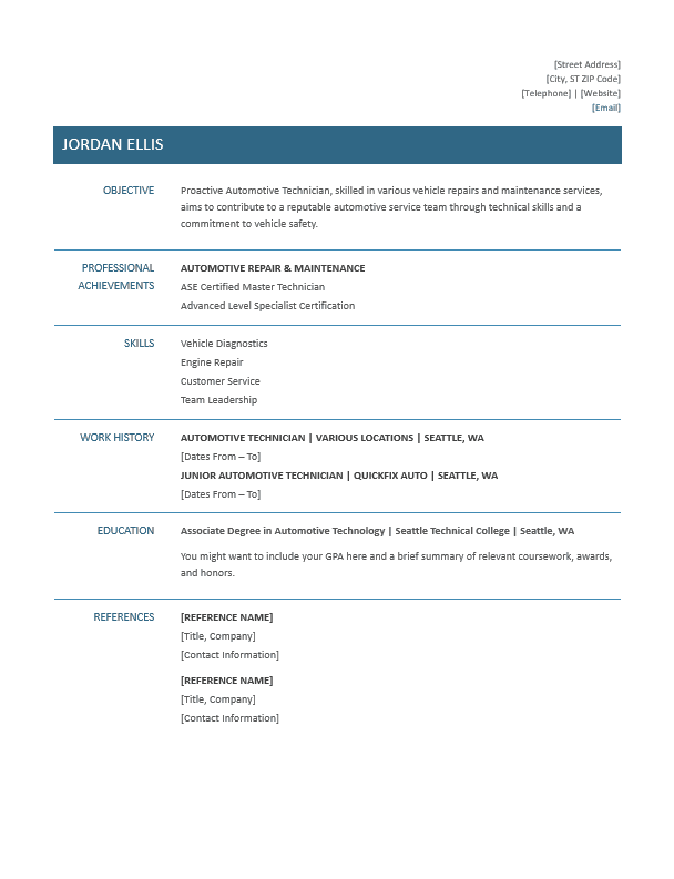 <strong>Functional</strong><br> Automotive Resume TemplateFeatured Image