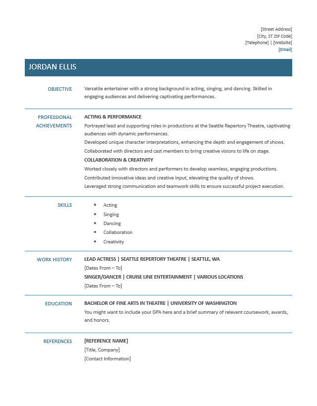 <strong>Functional</strong><br> Entertainment Resume TemplateFeatured Image
