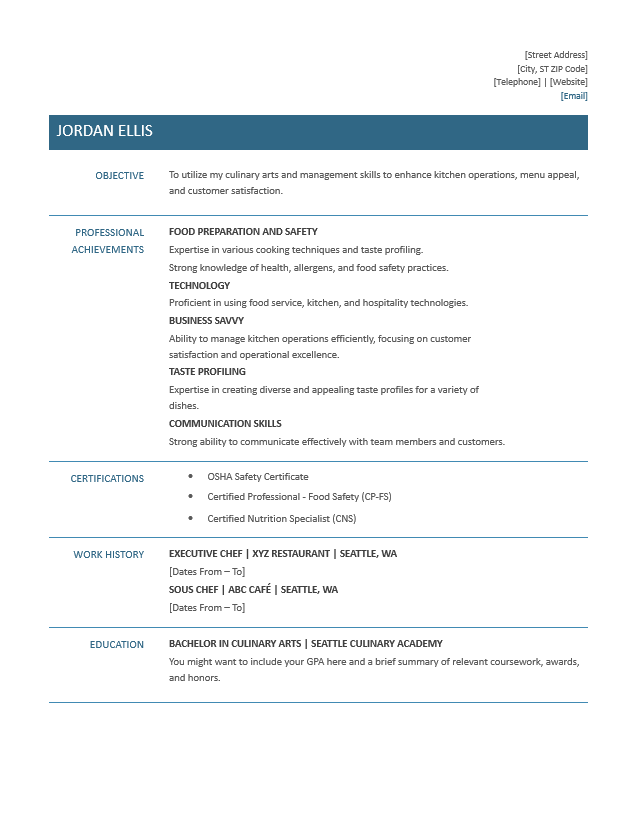 <strong>Functional</strong><br> Food Service Resume TemplateFeatured Image