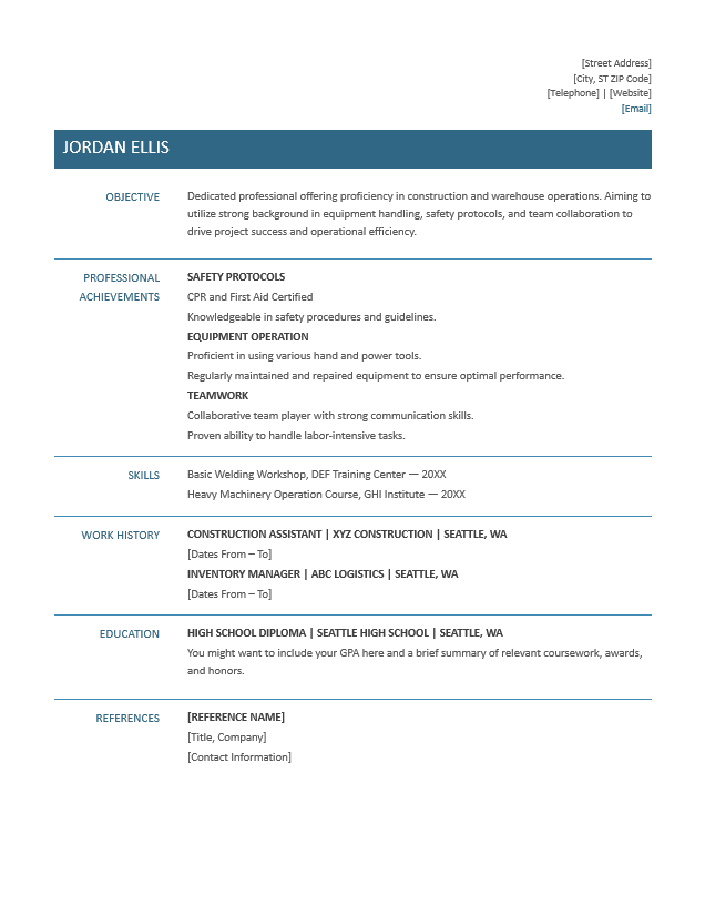 <strong>Functional</strong><br> General Labor Resume TemplateFeatured Image