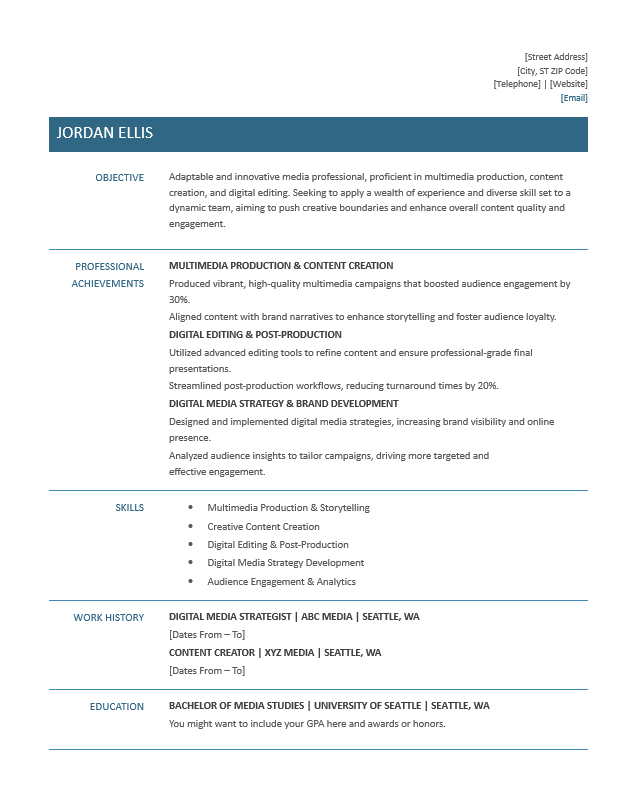 <strong>Functional</strong><br> Media Resume TemplateFeatured Image