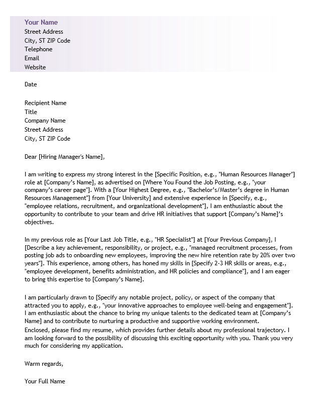 <strong>Cover Letter</strong><br> Human Resources TemplateFeatured Image