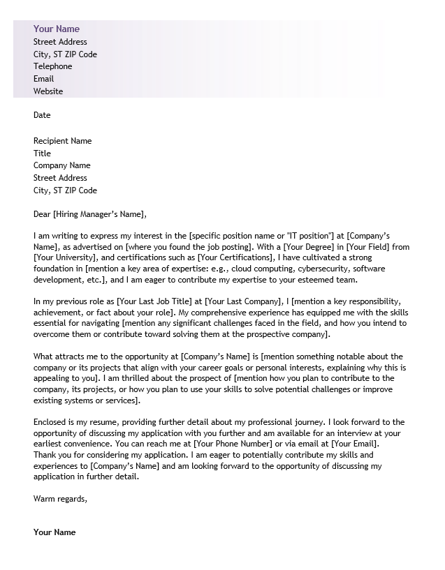 <strong>Cover Letter</strong><br> Information Technology TemplateFeatured Image