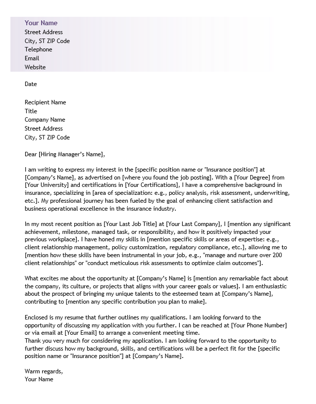 <strong>Cover Letter</strong><br> Insurance TemplateFeatured Image