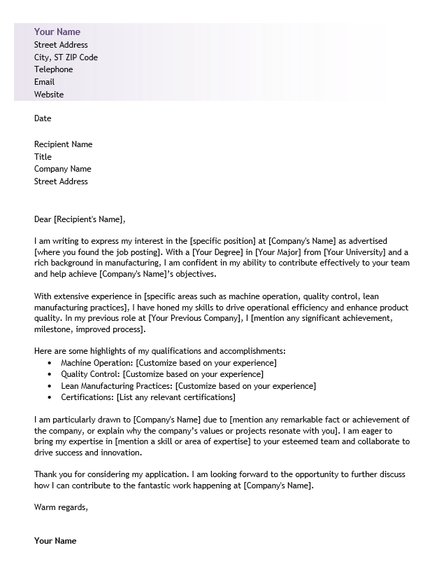 <strong>Cover Letter</strong><br> Manufacturing TemplateFeatured Image