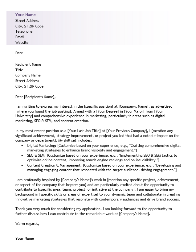 <strong>Cover Letter</strong><br> Marketing TemplateFeatured Image