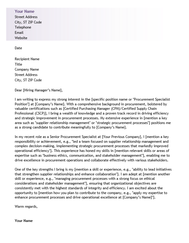 <strong>Cover Letter</strong><br> Purchasing-Procurement TemplateFeatured Image