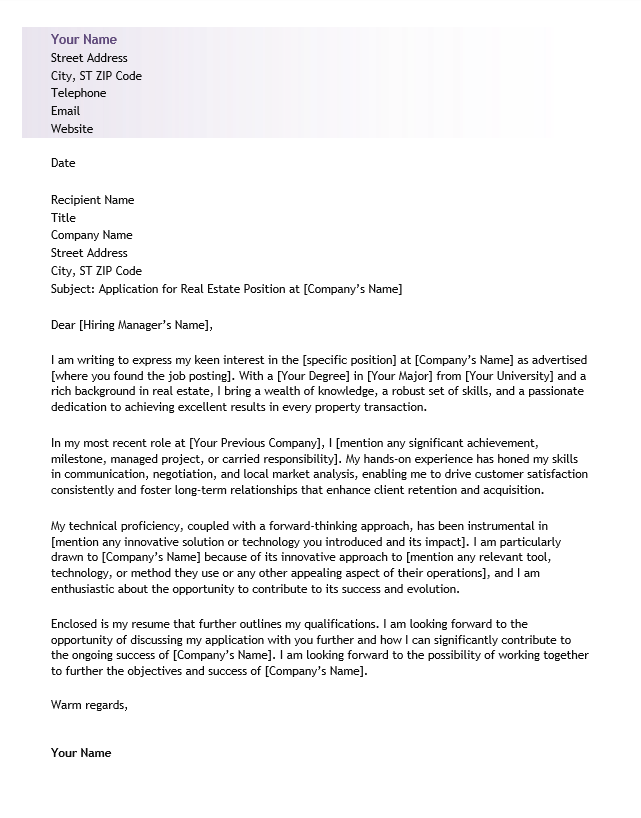 <strong>Cover Letter</strong><br> Real Estate TemplateFeatured Image