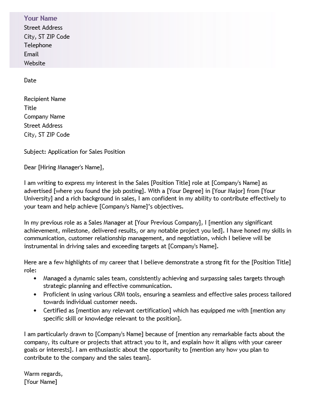 <strong>Cover Letter</strong><br> Sales TemplateFeatured Image