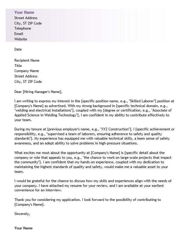 <strong>Cover Letter</strong><br> Skilled Labor TemplateFeatured Image
