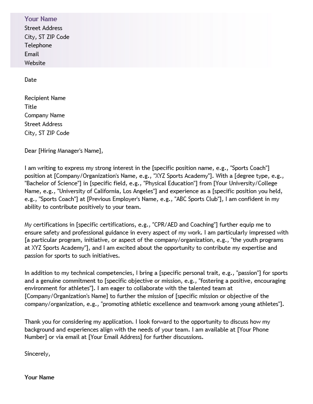 <strong>Cover Letter</strong><br> Sports TemplateFeatured Image