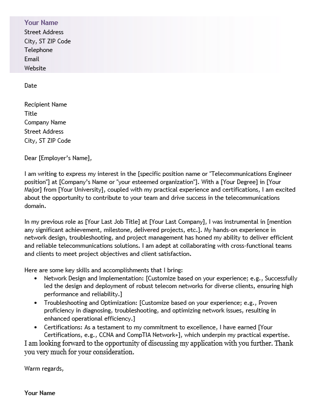 <strong>Cover Letter</strong><br> Telecommunications TemplateFeatured Image