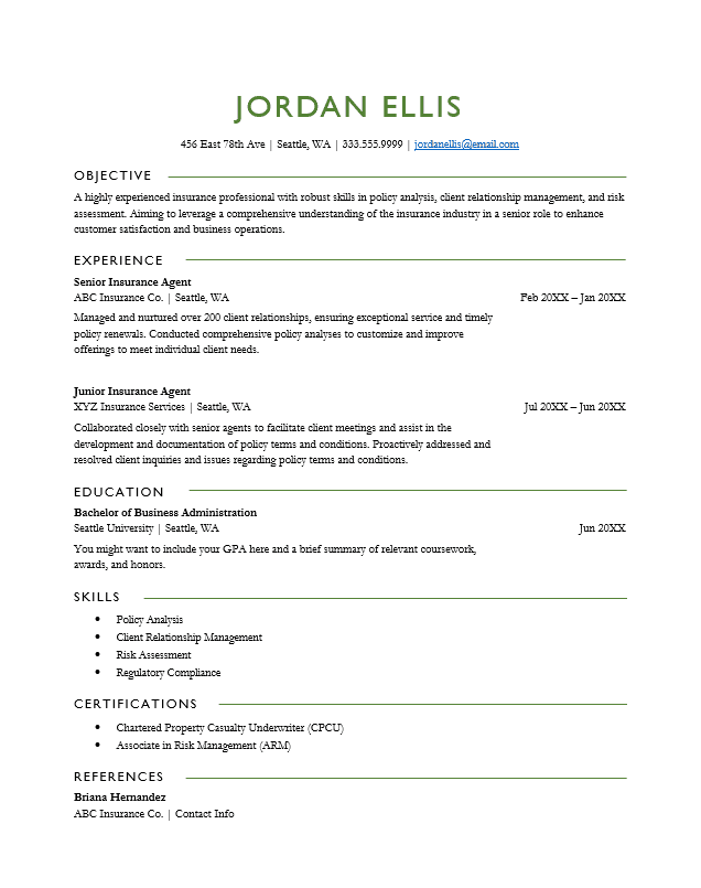<strong>Traditional</strong><br> Insurance Resume TemplateFeatured Image