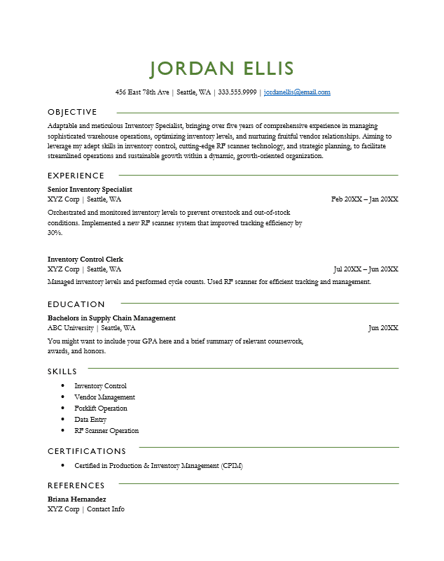 <strong>Traditional</strong><br> Inventory Resume TemplateFeatured Image