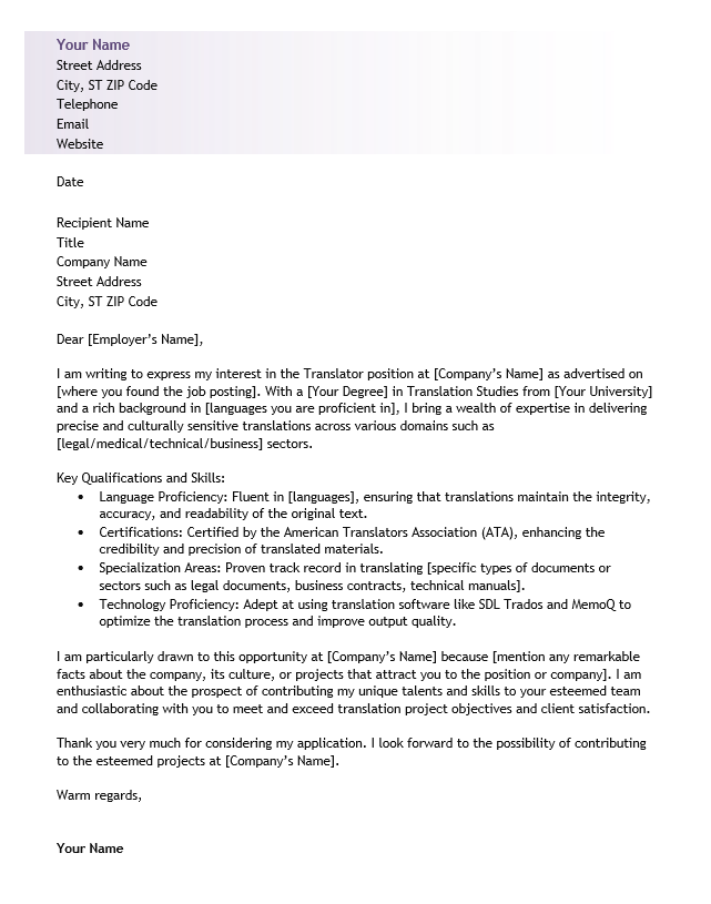<strong>Cover Letter</strong><br> Translator TemplateFeatured Image