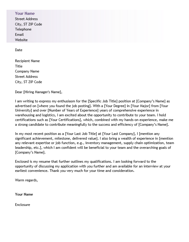<strong>Cover Letter</strong><br> Warehousing-Logistics TemplateFeatured Image