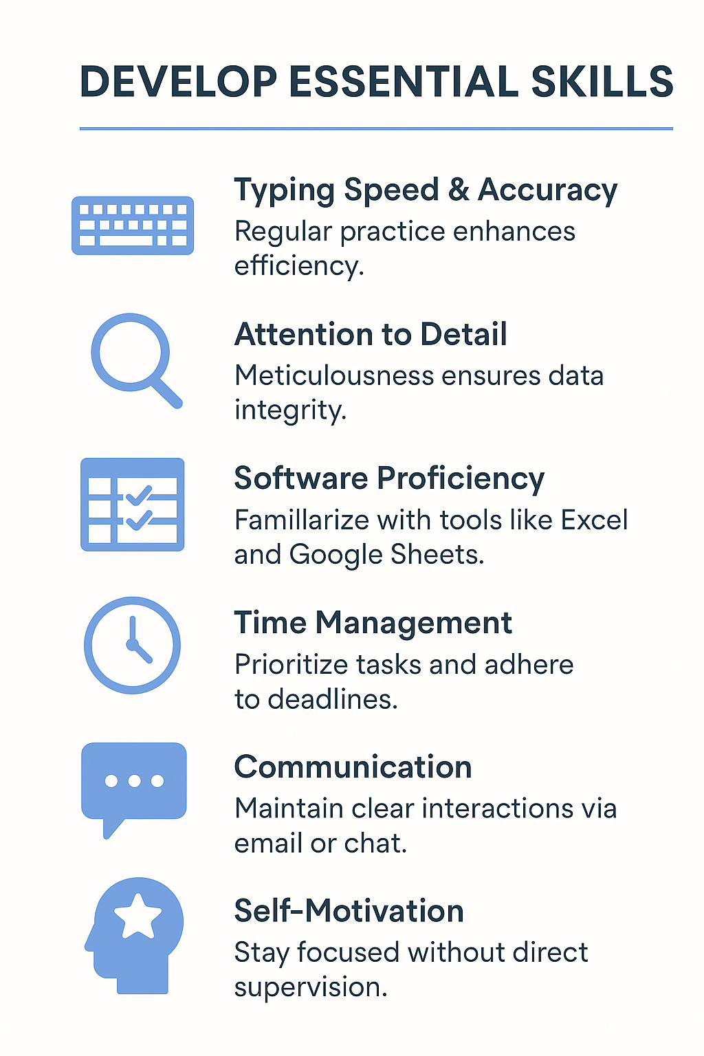Infographic on development of essential skills for remote data entry work.